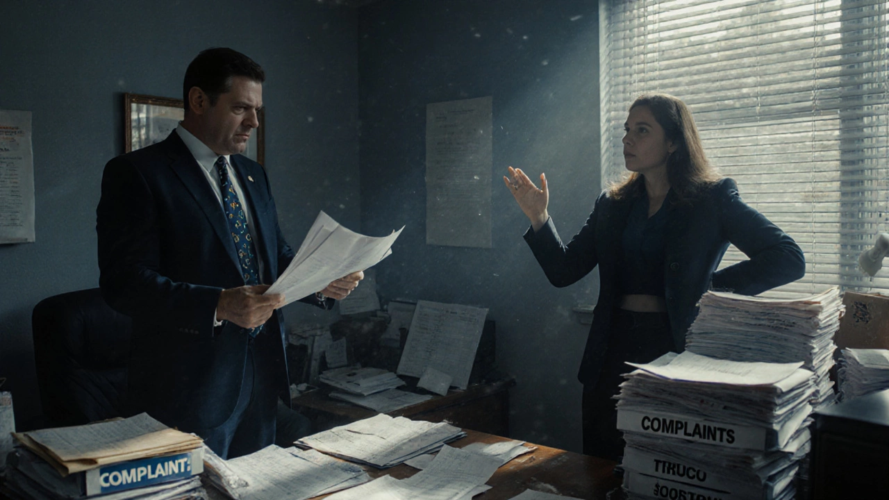 Инспектор жилищной инспекции проверяет документы управляющей компании