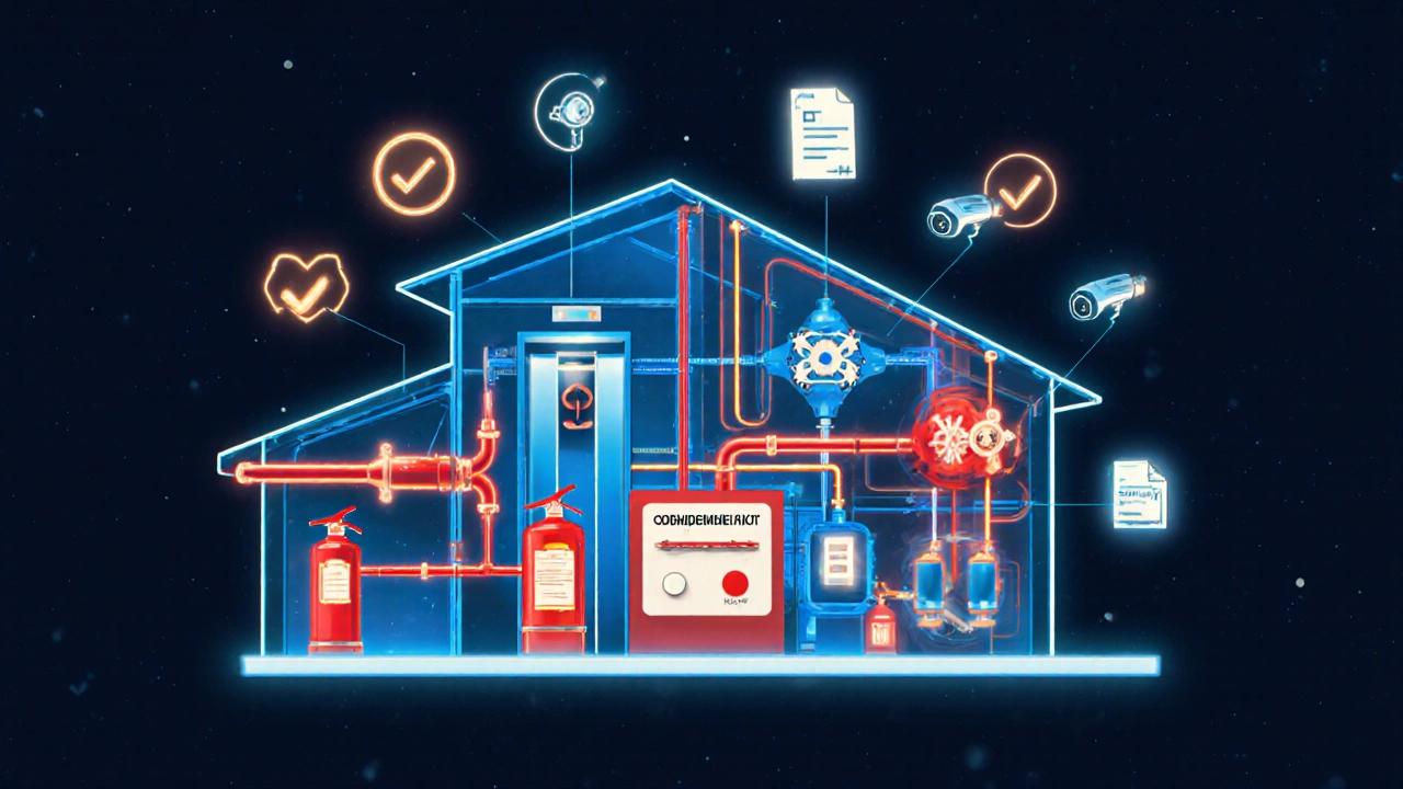 Прозрачный разрез дома с показом инженерных систем и сервисных компонентов.