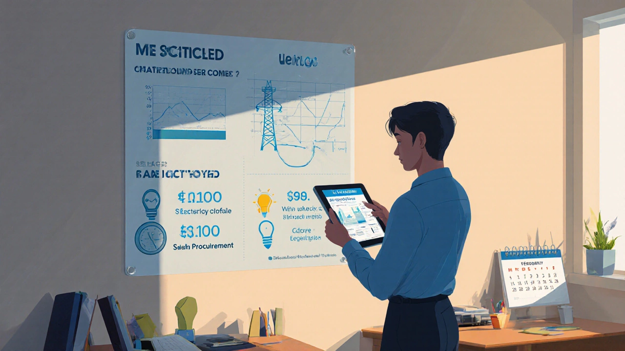 Менеджер управляющей компании анализирует цифровые данные об экономии ресурсов на планшете.