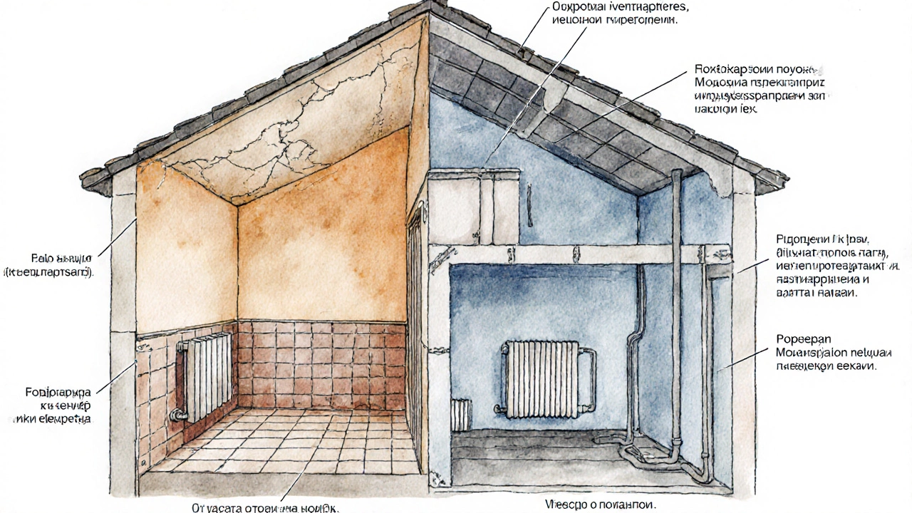 Схема границы между частным и общим имуществом в многоквартирном доме.