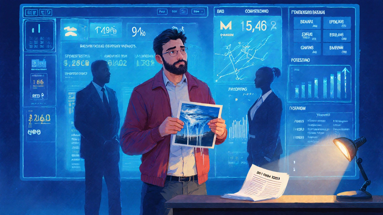 Житель показывает фото протечки, перед ним — панель с уведомлениями о невыполненных работах.