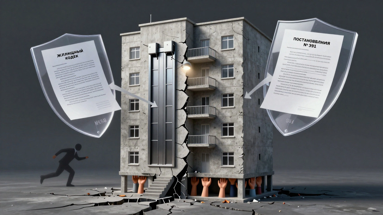 Здание с юридическими документами как щитами, защищающими его от пренебрежения управляющей компании.