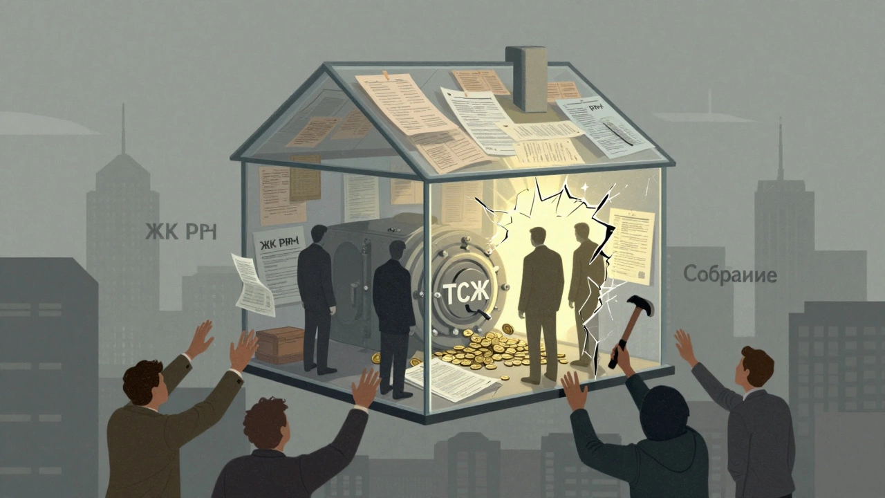 Прозрачный дом из документов, из которого крадут деньги, а жильцы разбивают стены, чтобы восстановить справедливость.