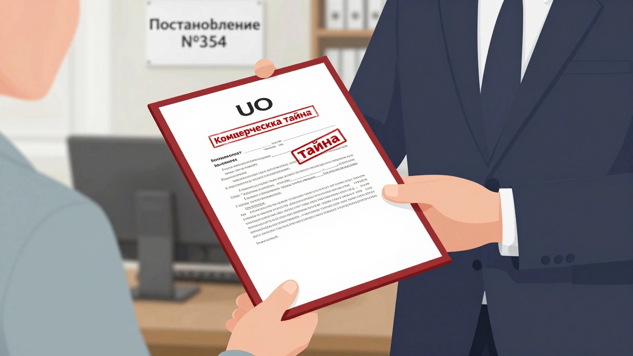 Договор с подрядчиком с пометкой коммерческой тайны, сотрудник показывает только заголовок.