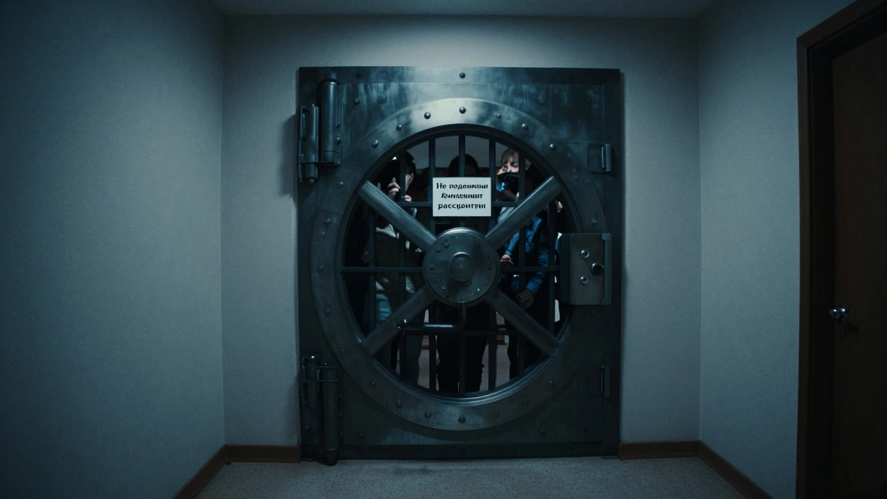 Запертый сейф с внутренними финансами в подъезде, житель не может получить доступ.