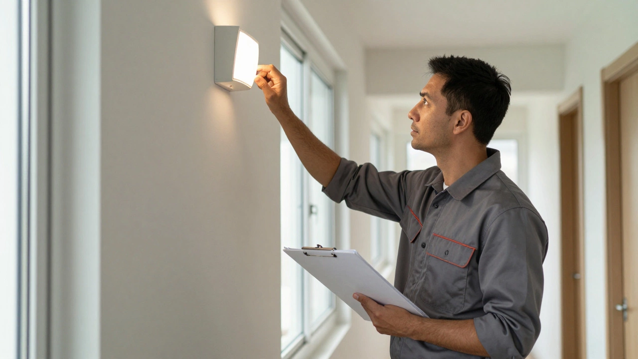 Инспекция подъезда управляющим домом с блокнотом