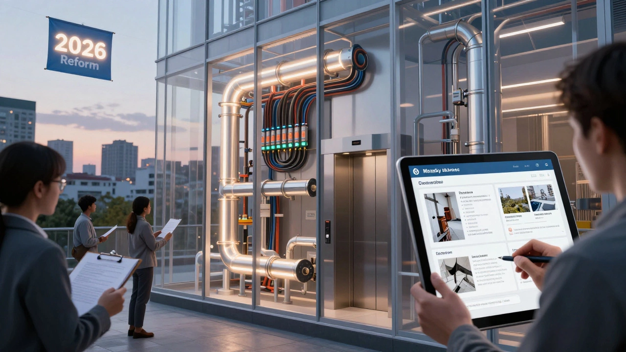 Прозрачная модель дома с видимыми инженерными системами и цифровым отчетом о обслуживании