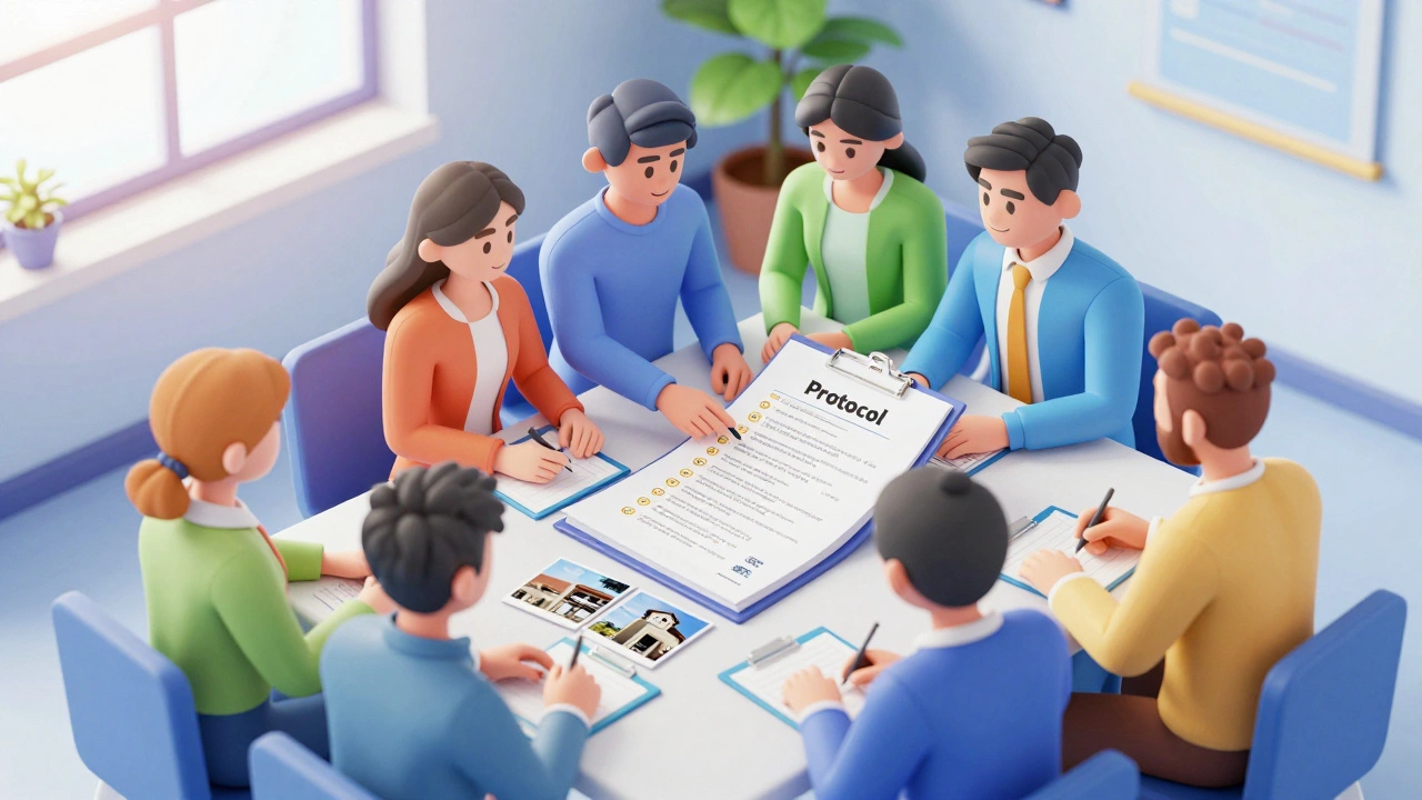 Группа активных соседей обсуждает протокол собрания и собирает подписи