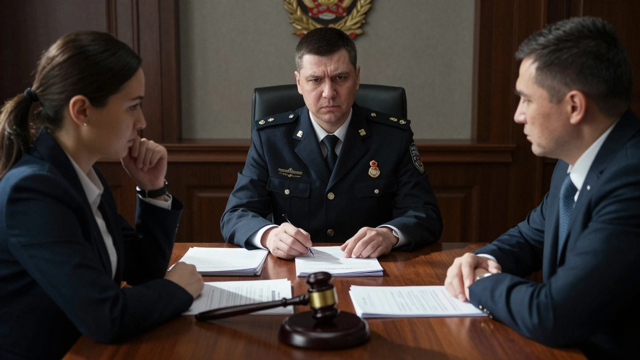 Инспектор проверяет документы управляющей компании на столе